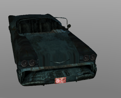 Ein Auto Wrack das zum Brahminwagen umgebaut werden kann